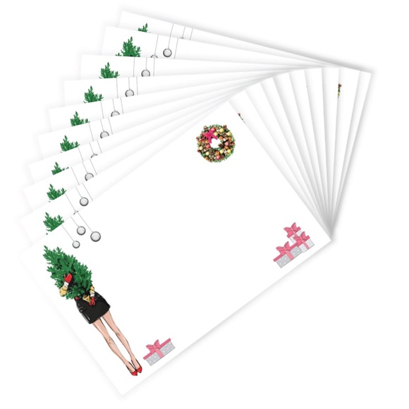 x12 Pretty Fashion Christmas Card Set Fashionista Holiday Boxed Stationery Set - Picture 9 of 14